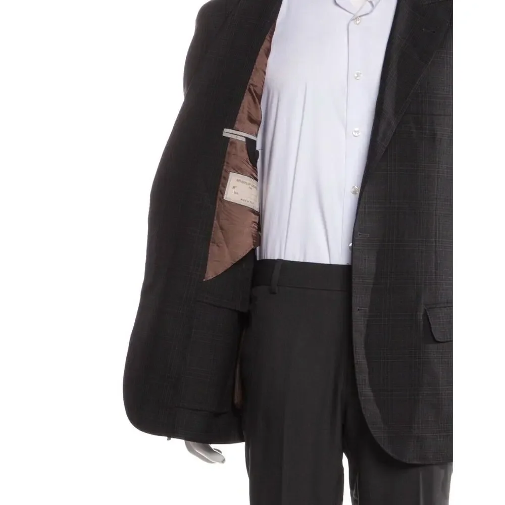 Brunello Cucinelli Charcoal Gray Plaid Peak Lapel Blazer Sportcoat Jacket 54/44